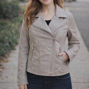 a.n.a Women's Taupe Gray Leather Jacket Size Medium